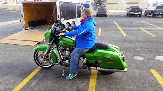 Penny on her spanking new Street Glide